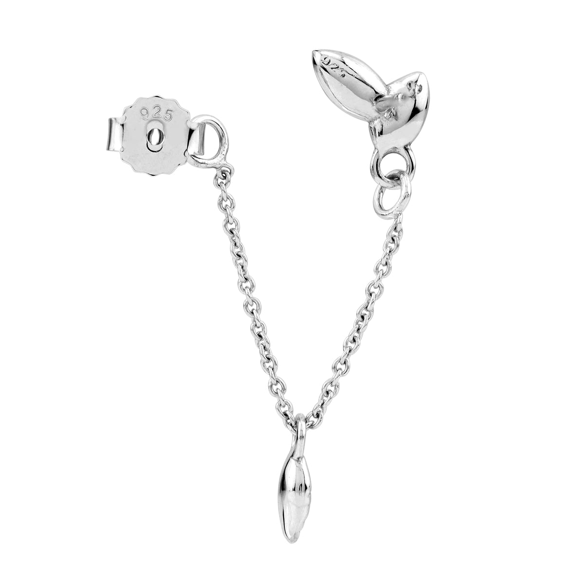 White Gold Plated 925 Sterling Silver Minimalist Chic Leaf Dangle Double Chain Stud Post Earrings