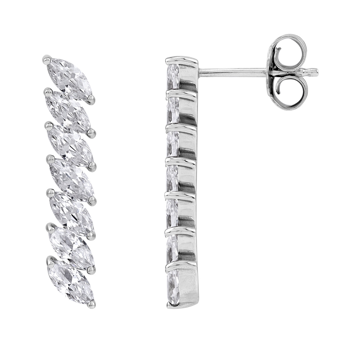 White CZ 925 Sterling Silver Minimalist Long Journey Vertical Bar Fashion Stud Post Earrings silvershake