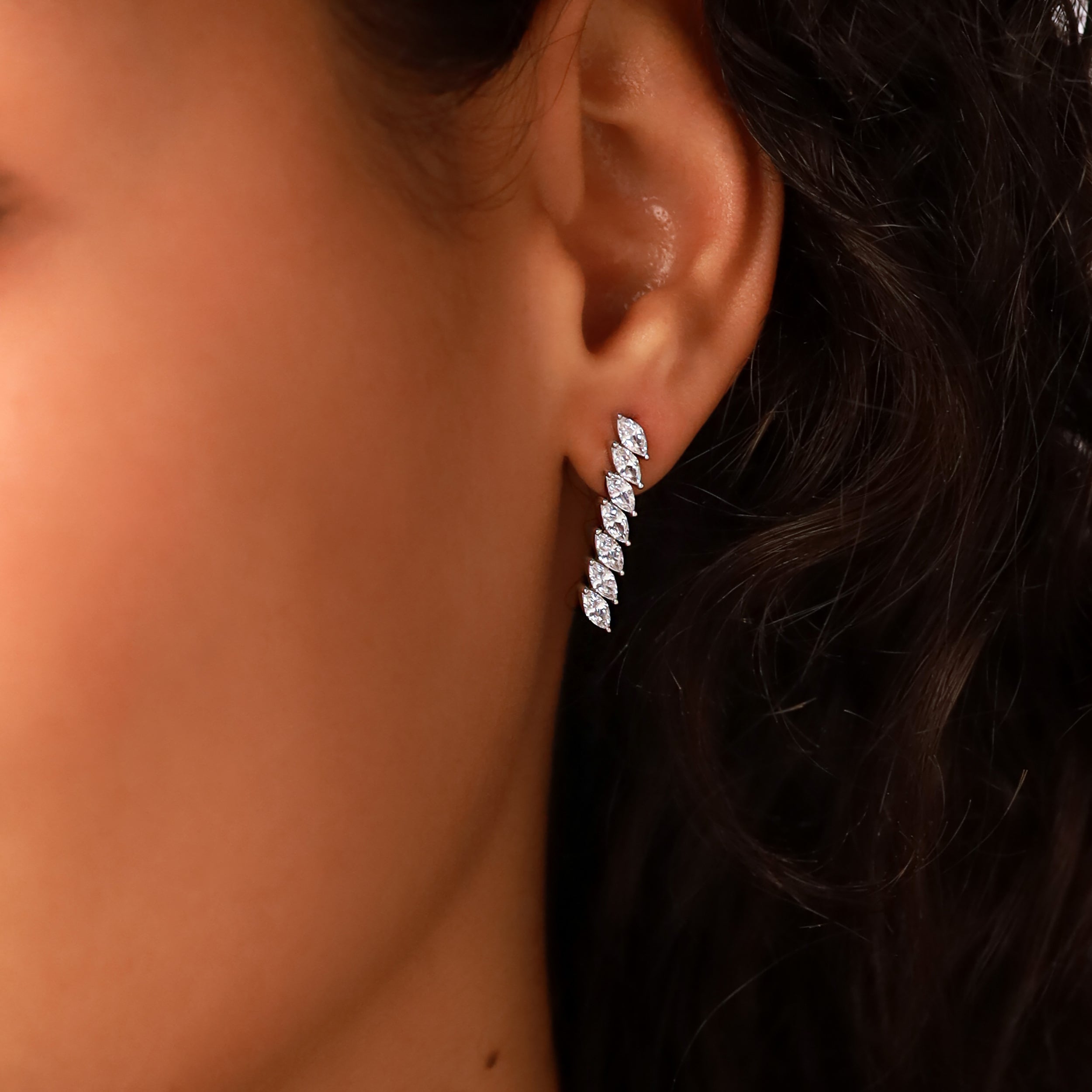 White CZ 925 Sterling Silver Minimalist Long Journey Vertical Bar Fashion Stud Post Earrings silvershake