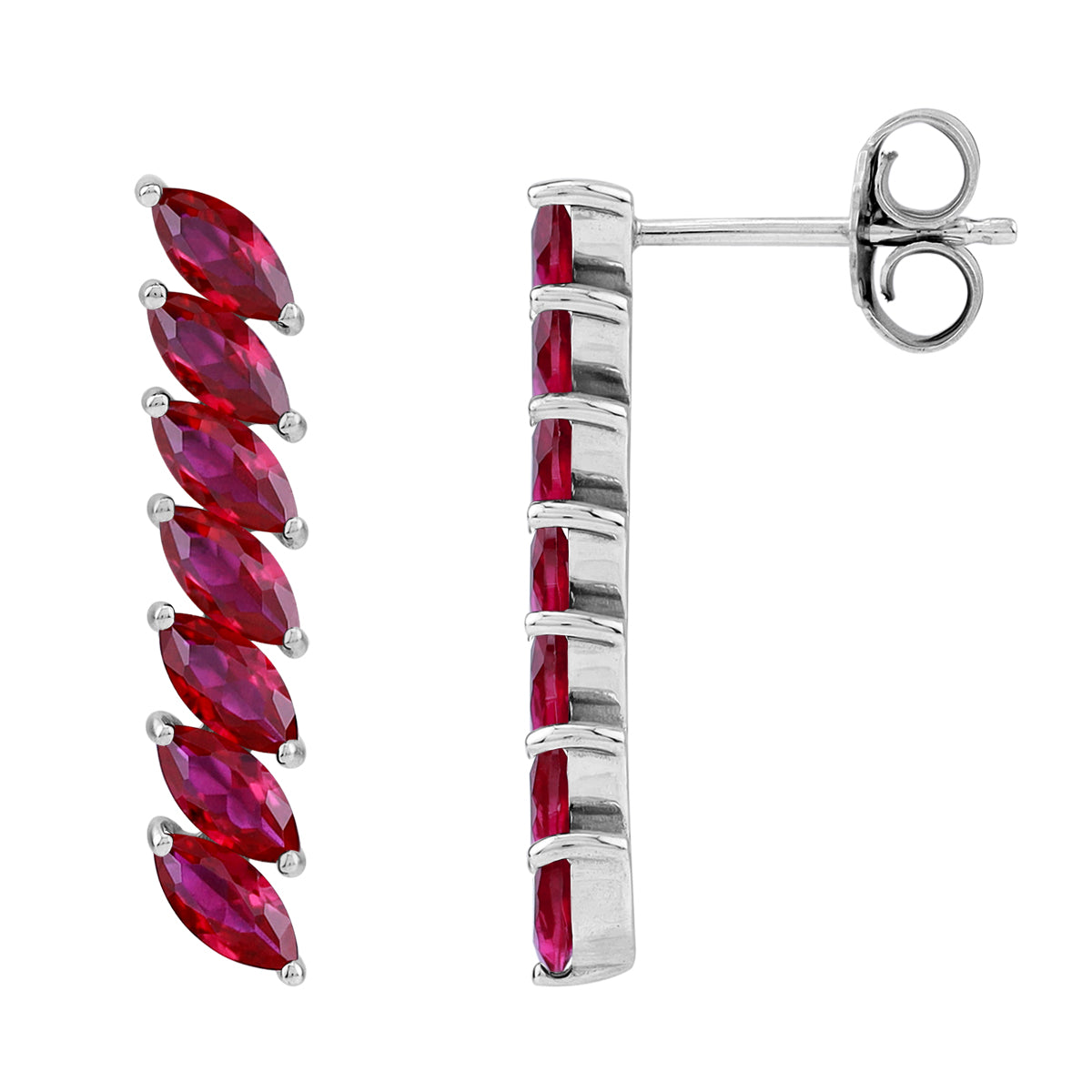 Simulated Red Ruby 925 Sterling Silver Minimalist Long Journey Vertical Bar Fashion Post Earrings silvershake