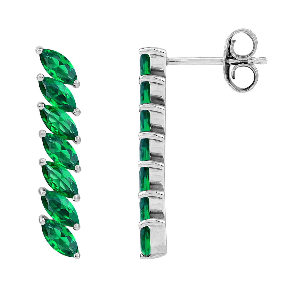 Created Nano Green Emerald 925 Sterling Silver Minimalist Long Journey Vertical Bar Post Earrings silvershake