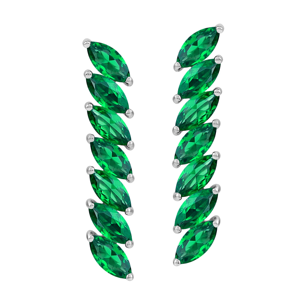 Created Nano Green Emerald 925 Sterling Silver Minimalist Long Journey Vertical Bar Post Earrings silvershake