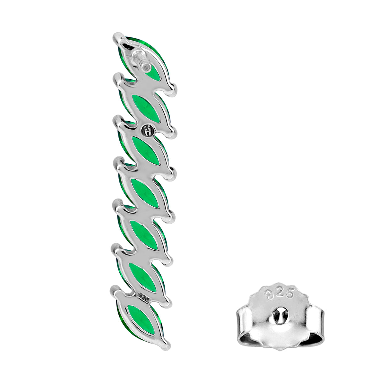 Created Nano Green Emerald 925 Sterling Silver Minimalist Long Journey Vertical Bar Post Earrings silvershake
