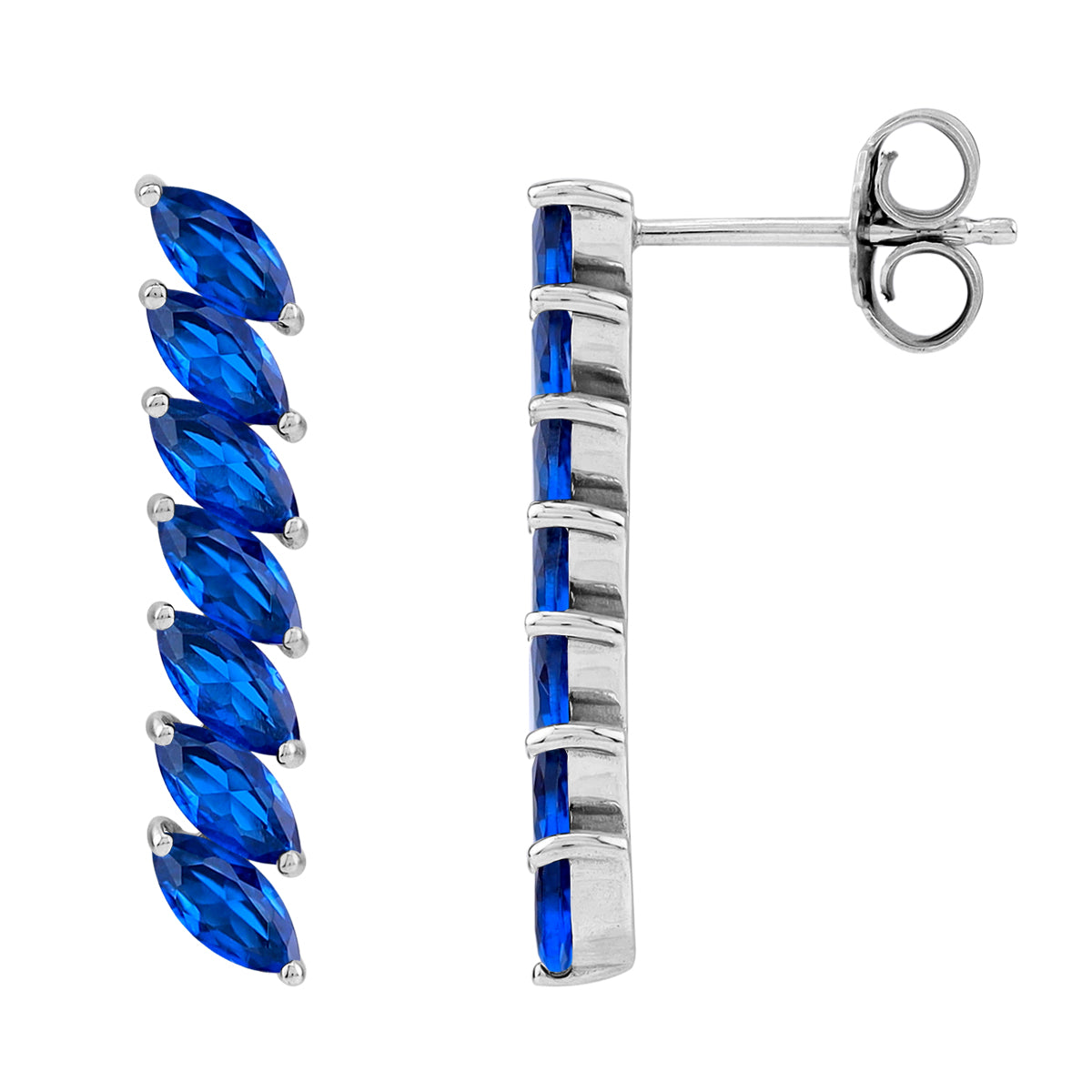 Created Blue Sapphire 925 Sterling Silver Minimalist Long Journey Vertical Bar Fashion Post Earrings silvershake