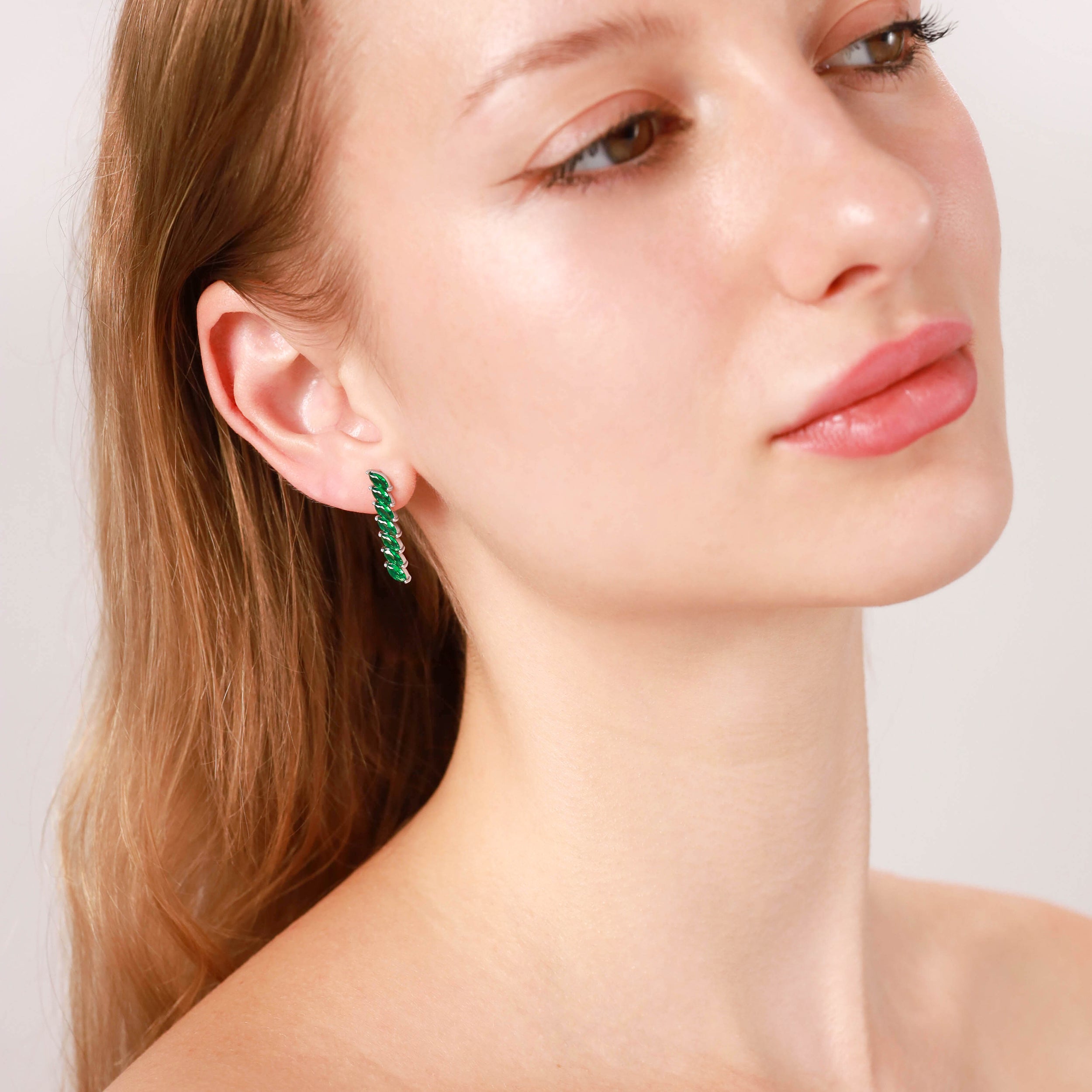 Created Blue Sapphire 925 Sterling Silver Minimalist Long Journey Vertical Bar Fashion Post Earrings silvershake
