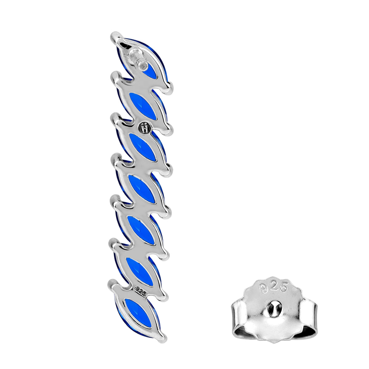 Created Blue Sapphire 925 Sterling Silver Minimalist Long Journey Vertical Bar Fashion Post Earrings silvershake