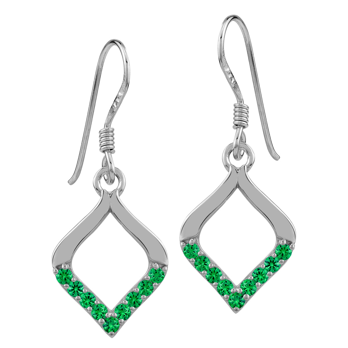 Created Nano Green Emerald 925 Sterling Silver Minimalist Trendy Chic Drop Dangle Hook Earrings silvershake