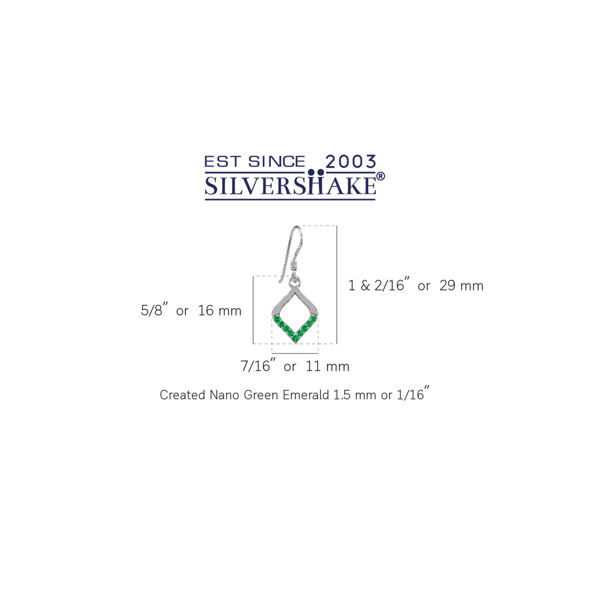 Created Nano Green Emerald 925 Sterling Silver Minimalist Trendy Chic Drop Dangle Hook Earrings silvershake
