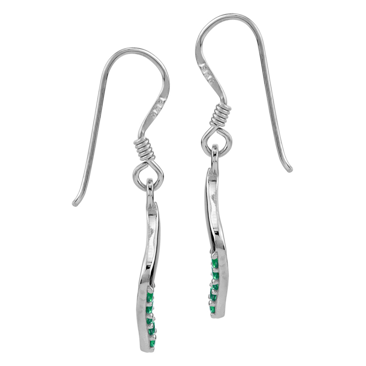 Created Nano Green Emerald 925 Sterling Silver Minimalist Trendy Chic Drop Dangle Hook Earrings silvershake