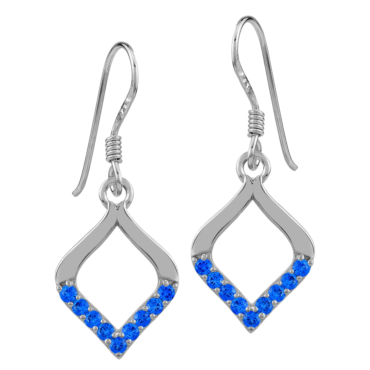 Created Blue Sapphire 925 Sterling Silver Minimalist Trendy Chic Drop Dangle Hook Earrings silvershake