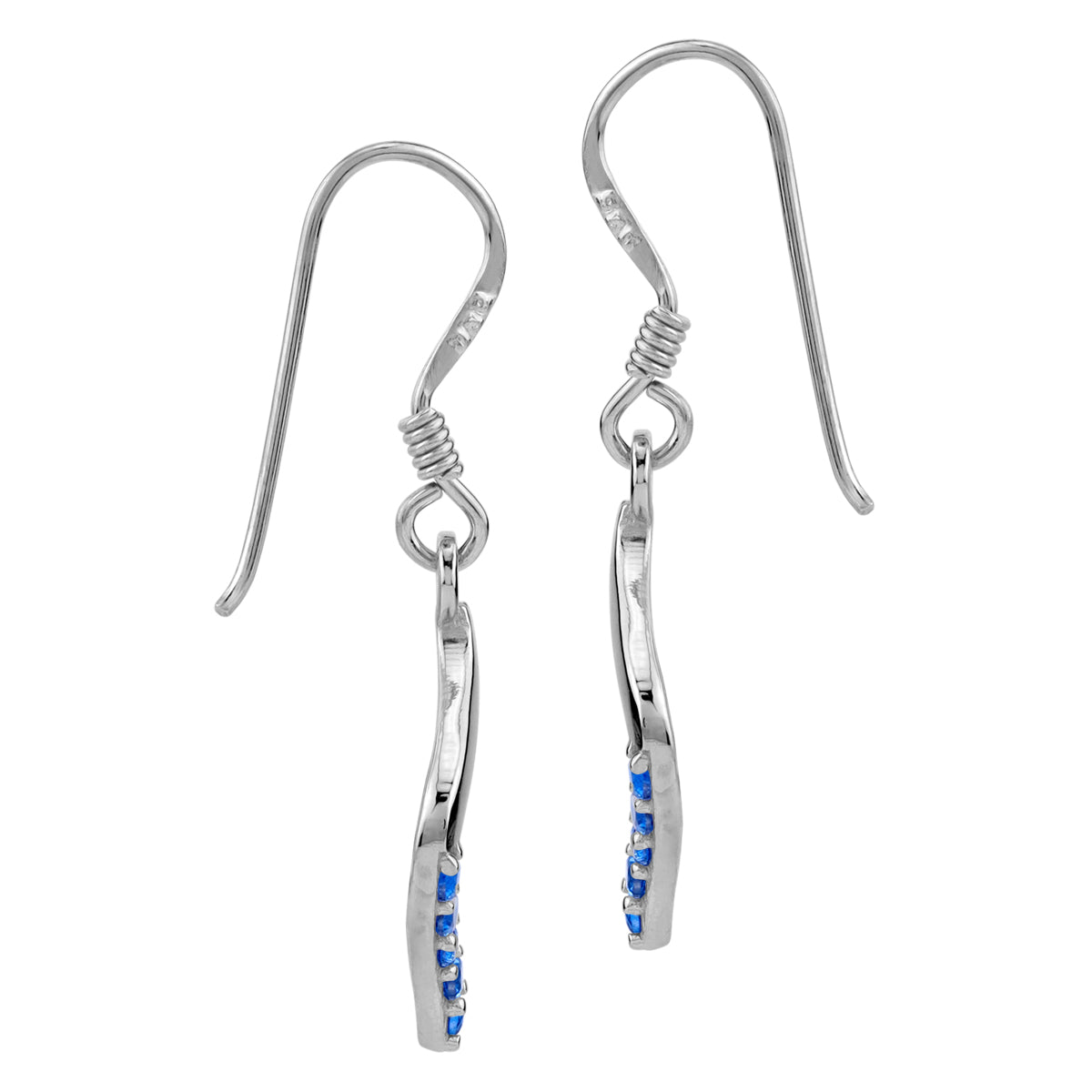 Created Blue Sapphire 925 Sterling Silver Minimalist Trendy Chic Drop Dangle Hook Earrings silvershake