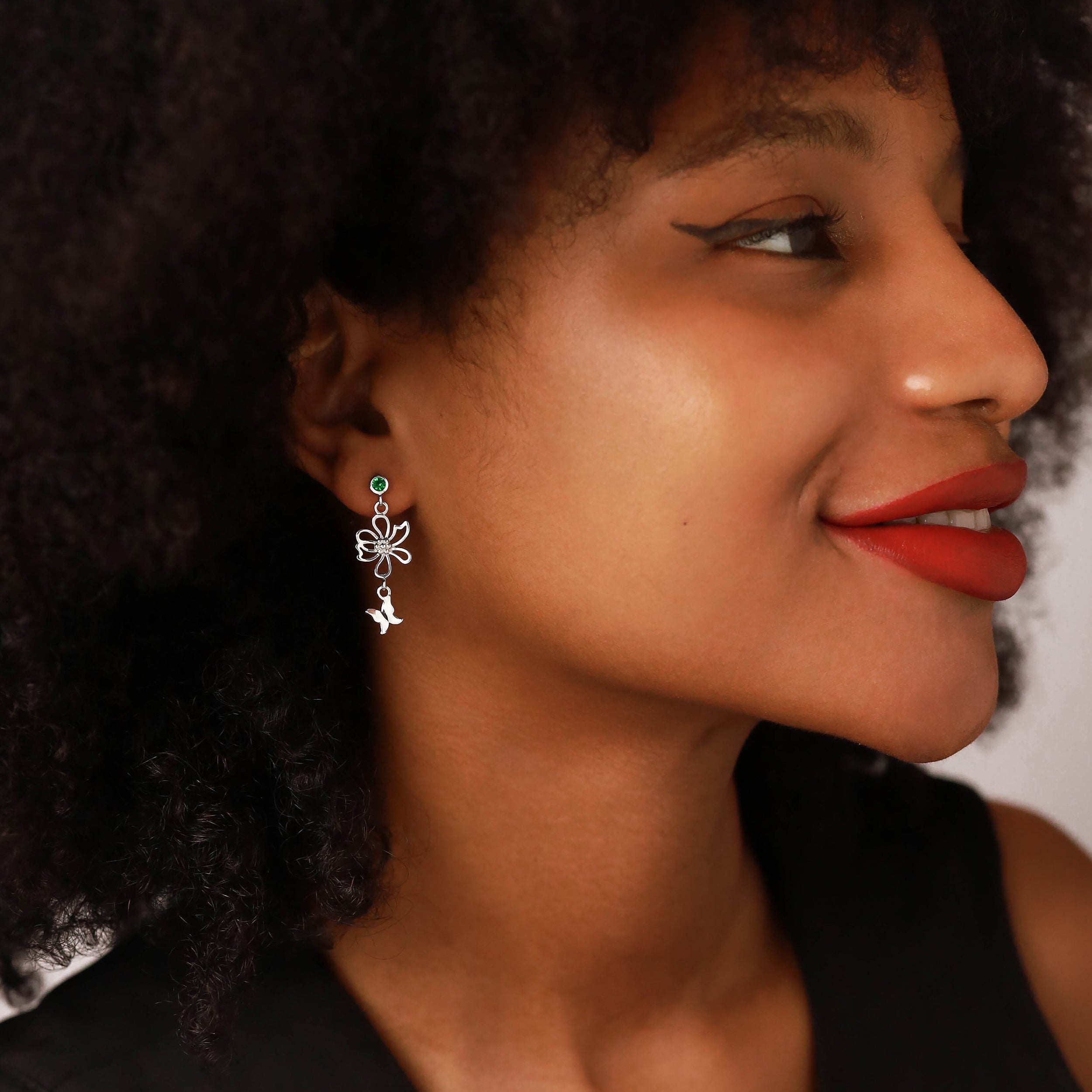 White Cubic Zirconia 925 Sterling Silver Fashion Flower and Butterfly Dangle Stud Post Earrings silvershake