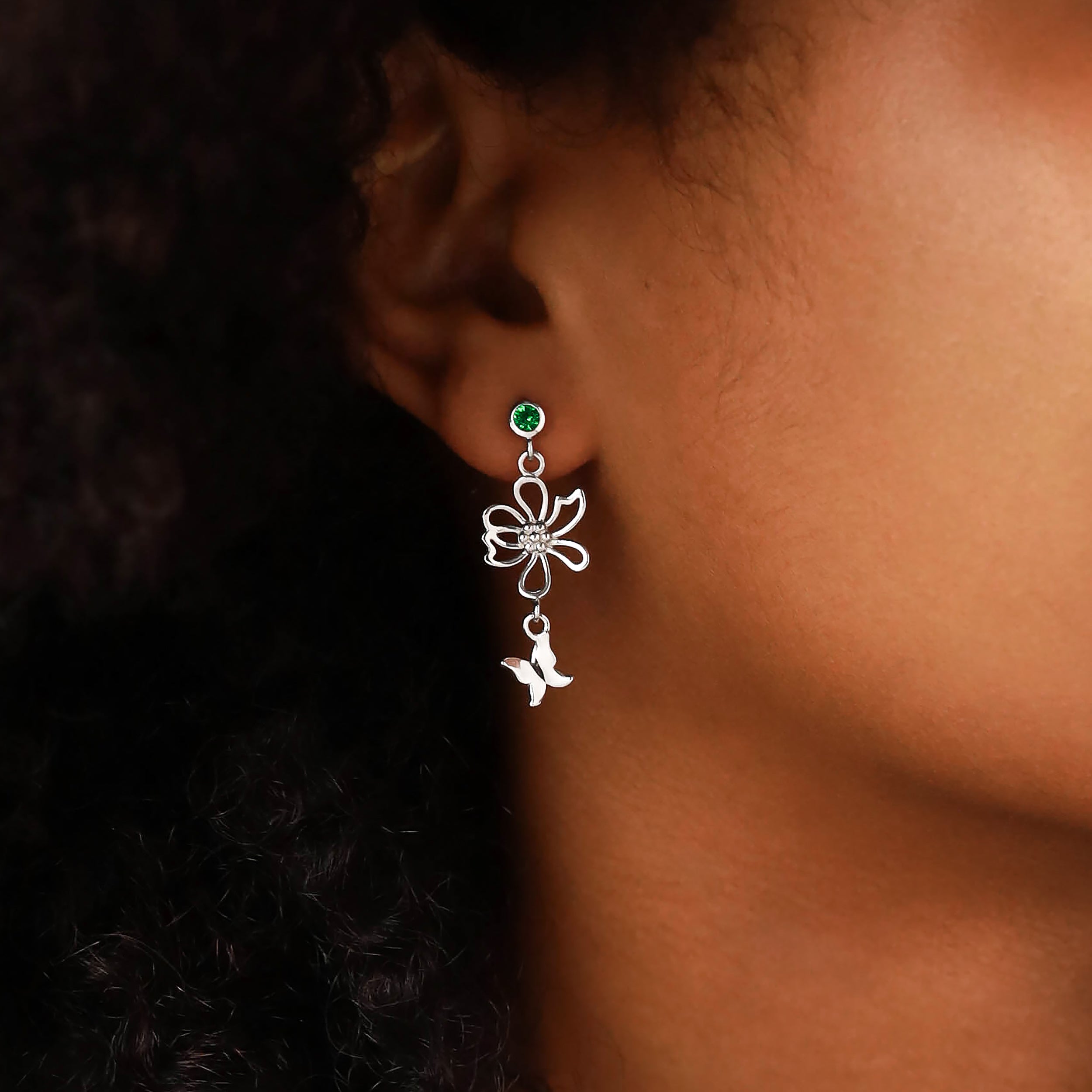 White Cubic Zirconia 925 Sterling Silver Fashion Flower and Butterfly Dangle Stud Post Earrings silvershake