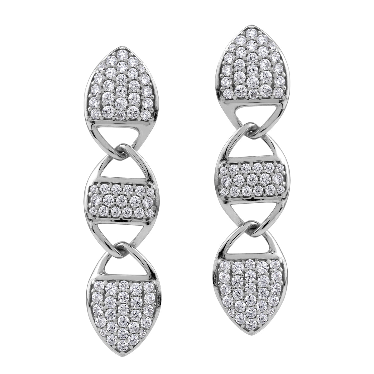 White Cubic Zirconia 925 Sterling Silver Fashion Retro 3-Link Drop Dangle Stud Post Earrings silvershake