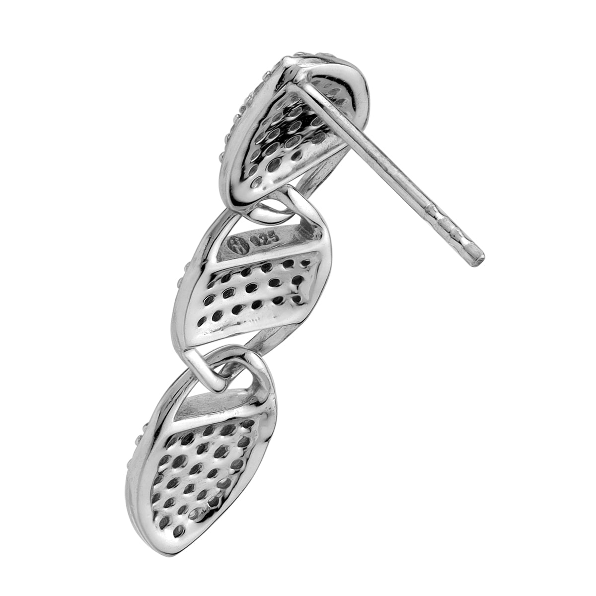 White Cubic Zirconia 925 Sterling Silver Fashion Retro 3-Link Drop Dangle Stud Post Earrings silvershake