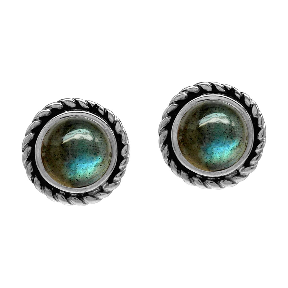 6mm Round Shape Labradorite 925 Sterling Silver Rope Stud Earrings - Silvershake-store