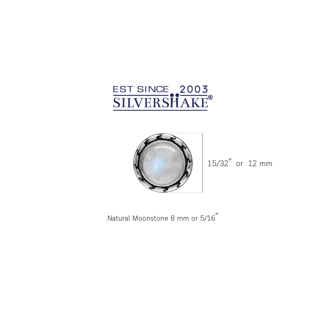8MM Natural Round Shape Moonstone 925 Sterling Silver Stud/Post Earrings