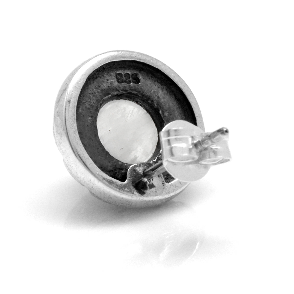 8MM Natural Round Shape Moonstone 925 Sterling Silver Stud/Post Earrings