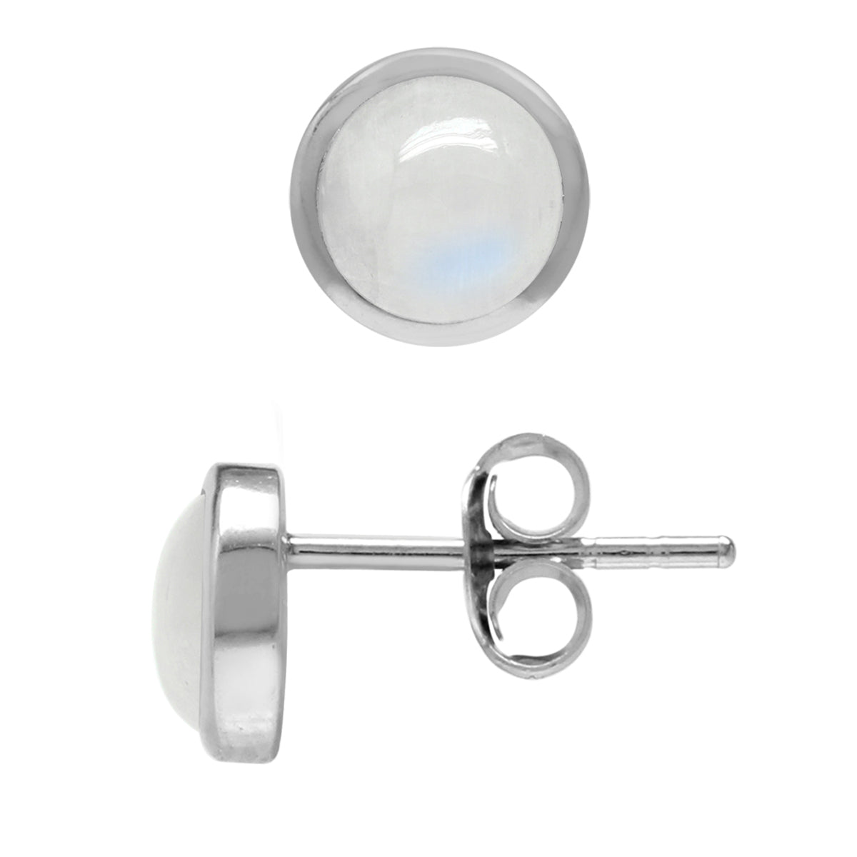 5mm Petite Natural Round Shape Moonstone White Gold Plated 925 Sterling Silver Stud Earrings - Silvershake-store
