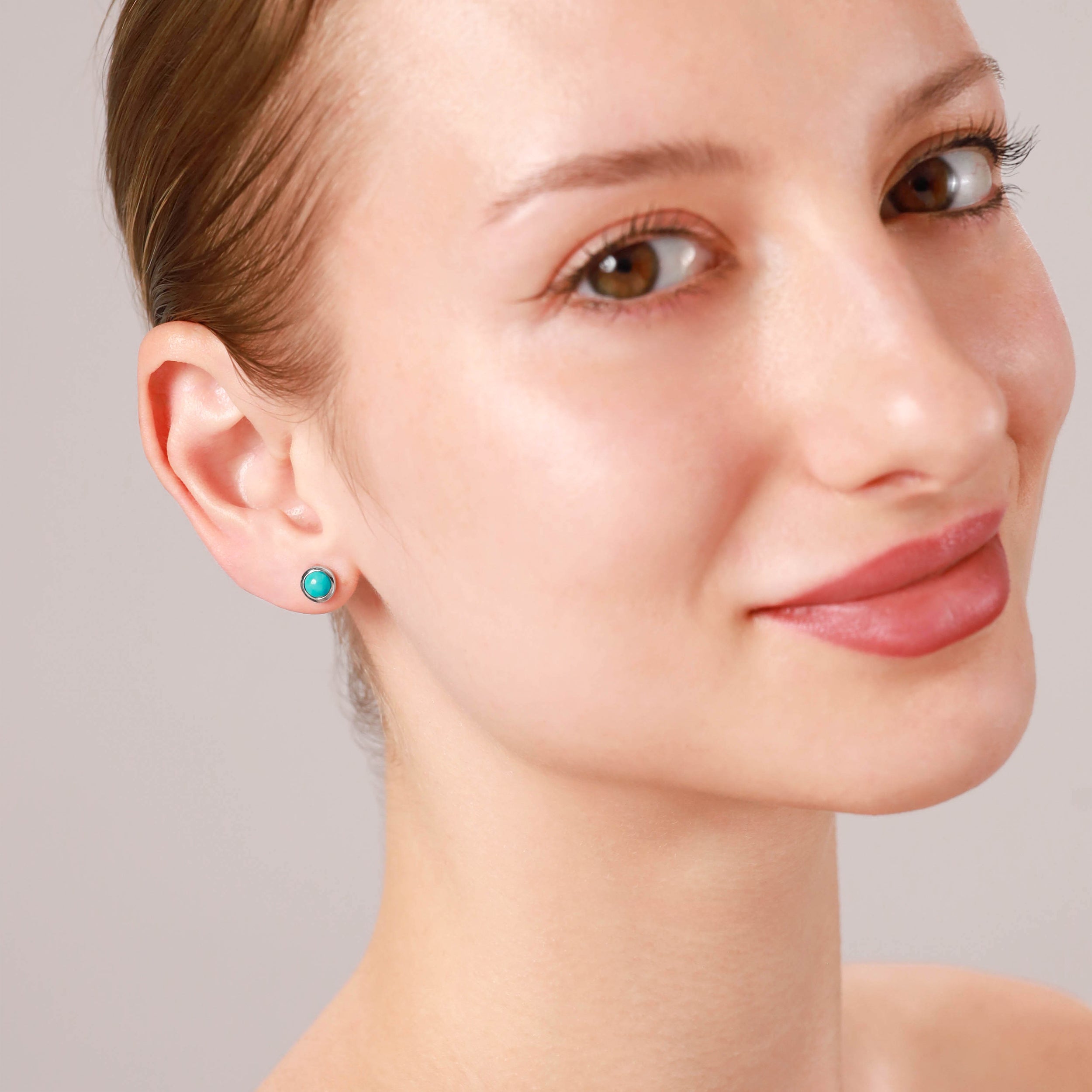 5mm Petite Natural Round Shape Moonstone White Gold Plated 925 Sterling Silver Stud Earrings - Silvershake-store