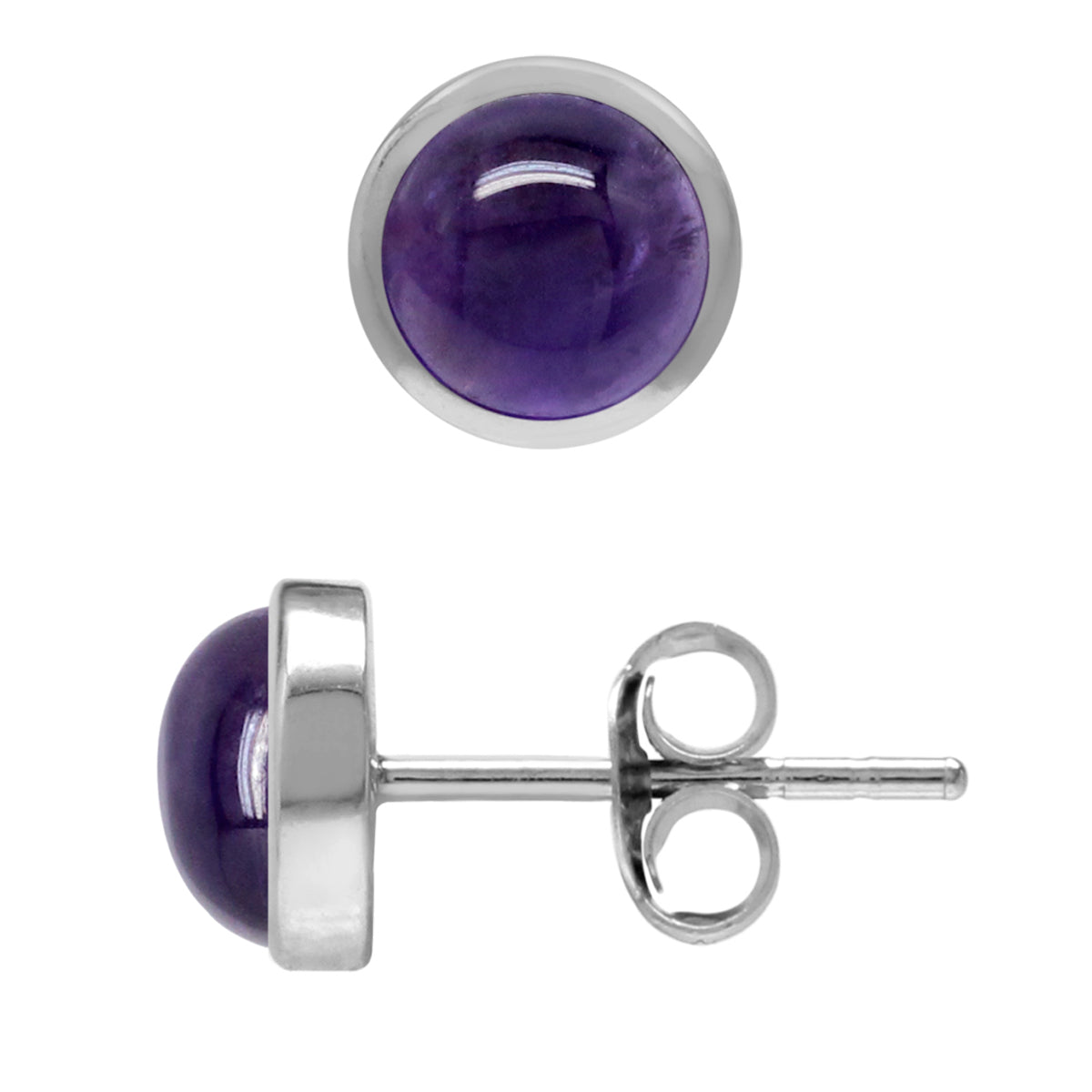 6mm Cabochon Amethyst White Gold Plated 925 Sterling Silver Stud Post Earrings - Silvershake-store