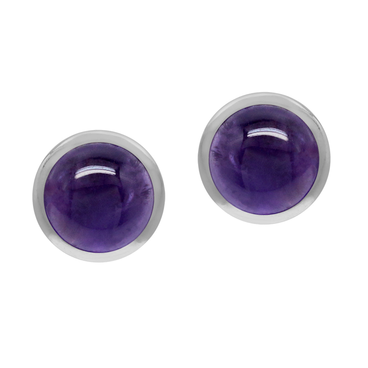 6mm Cabochon Amethyst White Gold Plated 925 Sterling Silver Stud Post Earrings - Silvershake-store