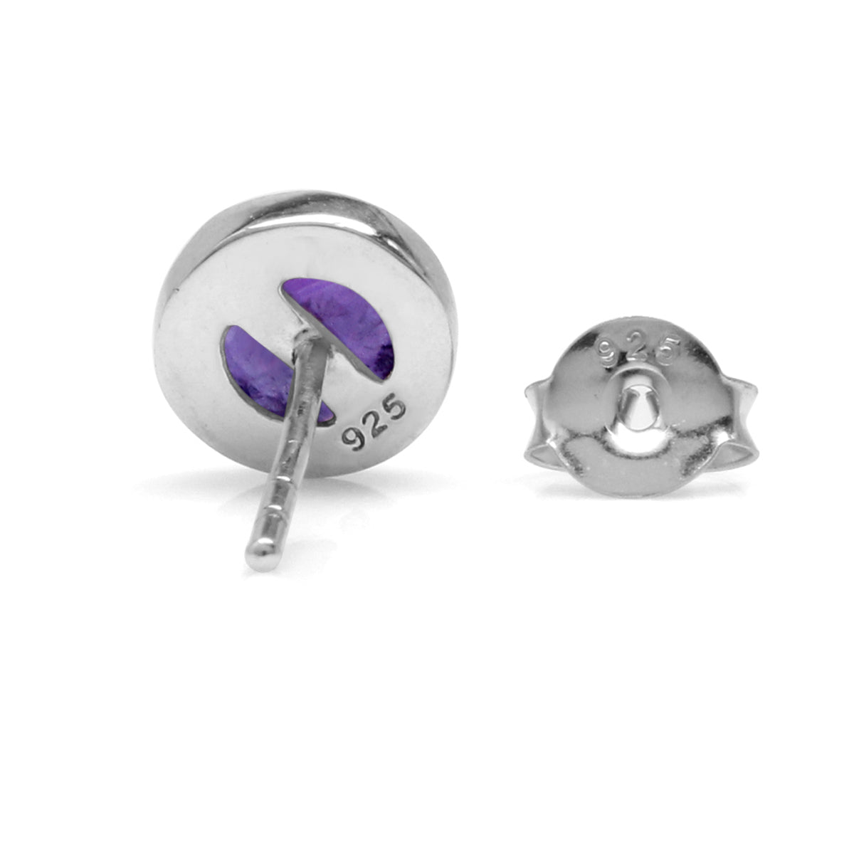 6mm Cabochon Amethyst White Gold Plated 925 Sterling Silver Stud Post Earrings - Silvershake-store