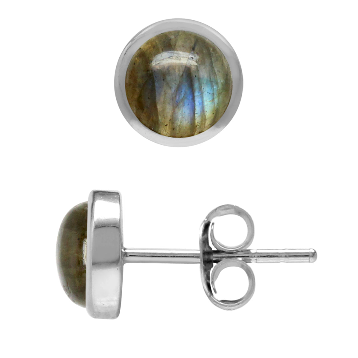 6mm Natural Round Shape Labradorite White Gold Plated 925 Sterling Silver Stud Post Earrings - Silvershake-store
