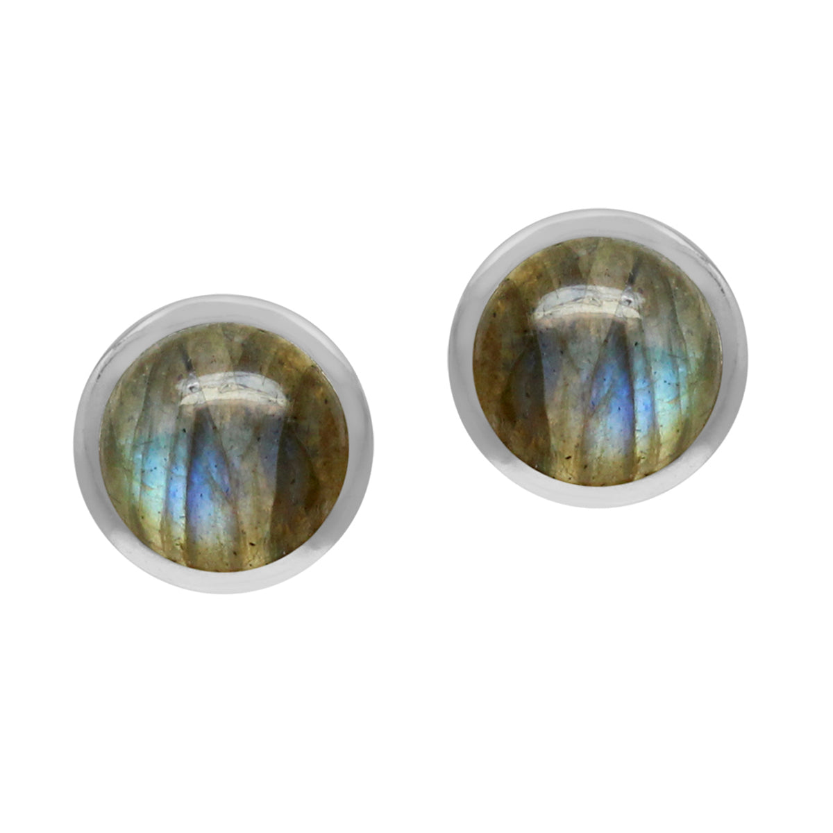 6mm Natural Round Shape Labradorite White Gold Plated 925 Sterling Silver Stud Post Earrings - Silvershake-store