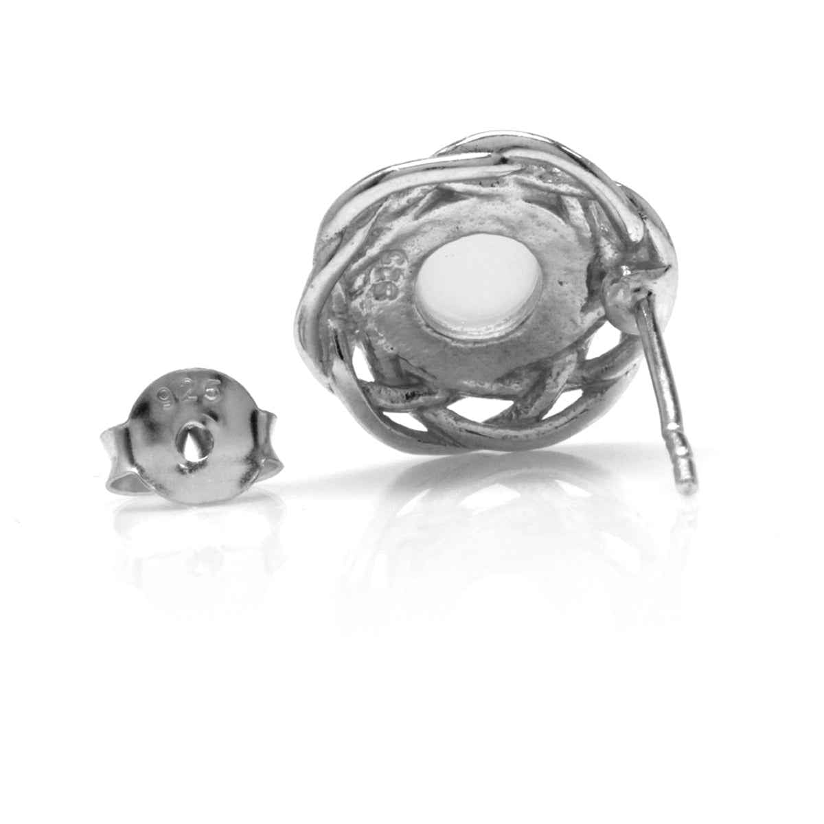 Natural Moonstone White Gold Plated 925 Sterling Silver Celtic Weave Knot Stud/Post Earrings
