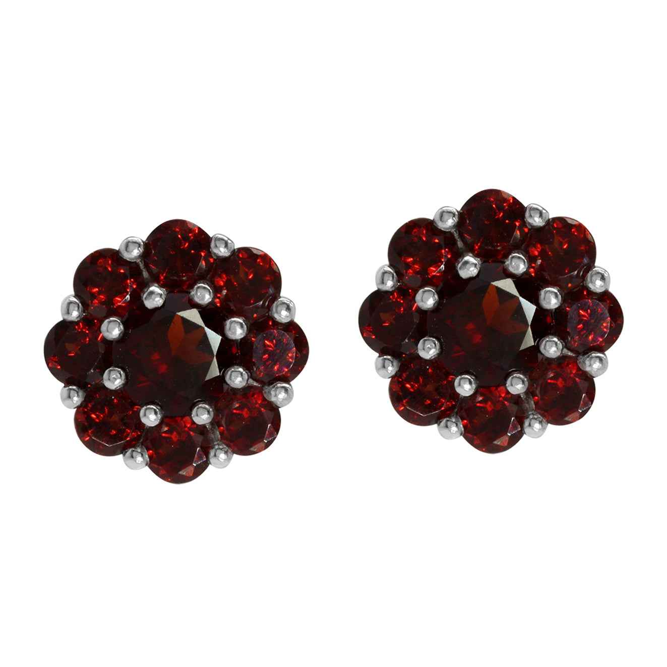 8.64ct. Natural Garnet White Gold Plated 925 Sterling Silver Flower Cluster Post Earrings