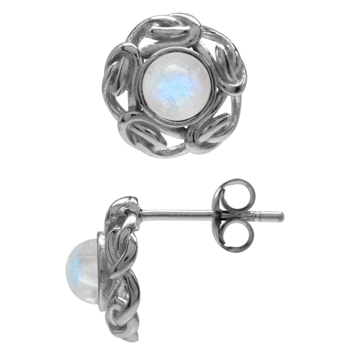 Natural Moonstone White Gold Plated 925 Sterling Silver Celtic Knot Stud Post Earrings