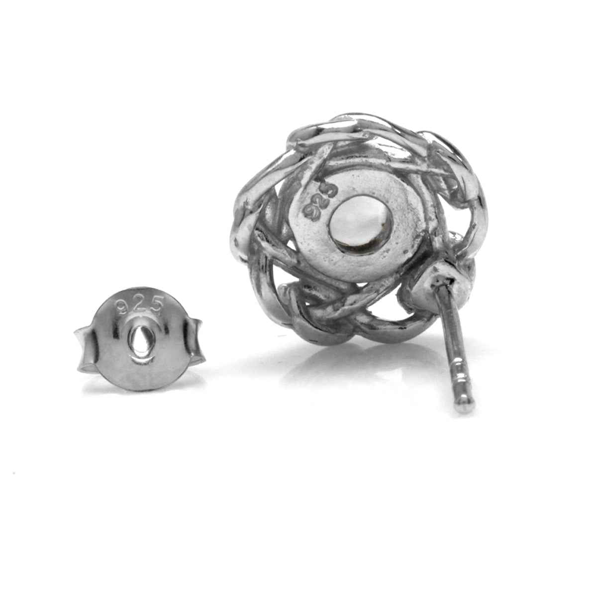 Natural Moonstone White Gold Plated 925 Sterling Silver Celtic Knot Stud Post Earrings