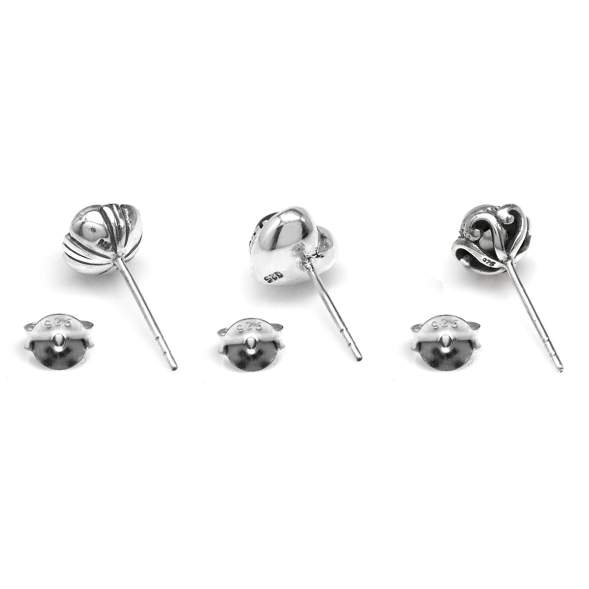 3-Pair Petite Mother Of Pearl, Created Turquoise & Onyx 925 Sterling Silver Stud Earrings Set