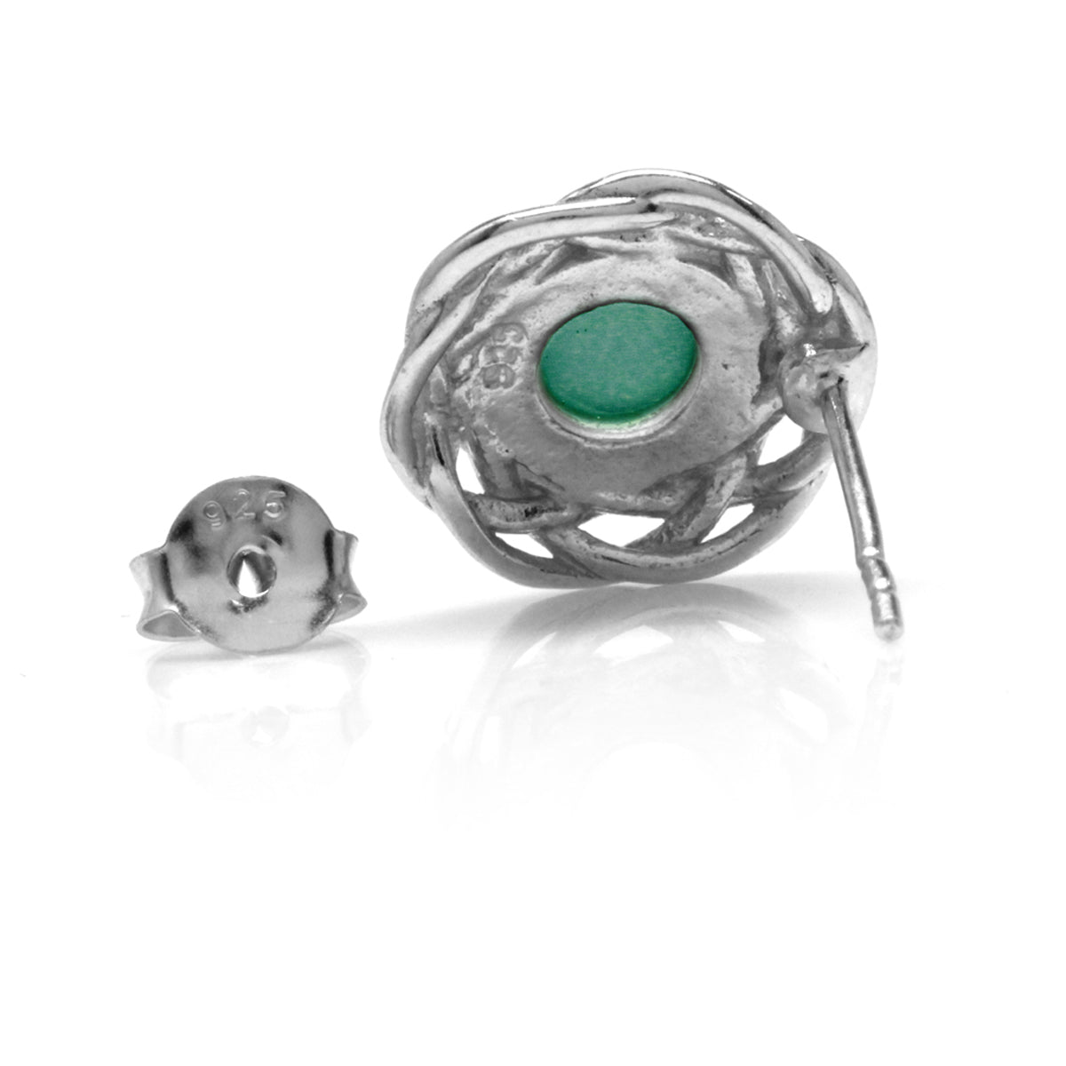 Created Green Turquoise White Gold Plated 925 Sterling Silver Celtic Weave Knot Stud/Post Earrings
