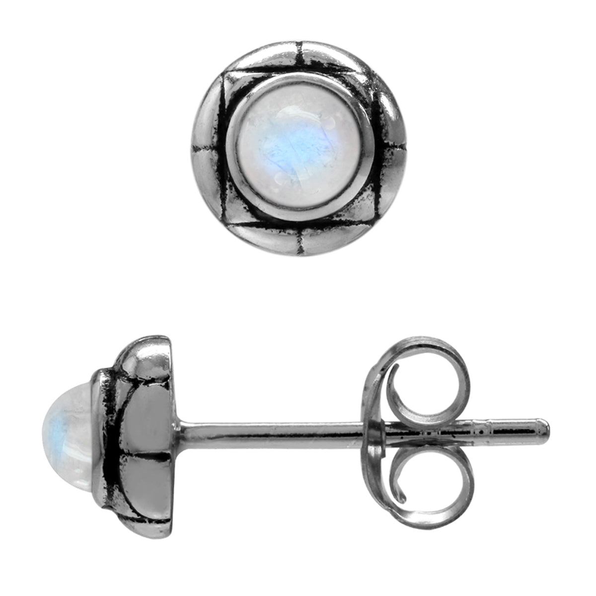 3mm Extra Petite Natural Round Shape Moonstone 925 Sterling Silver Stud Earrings