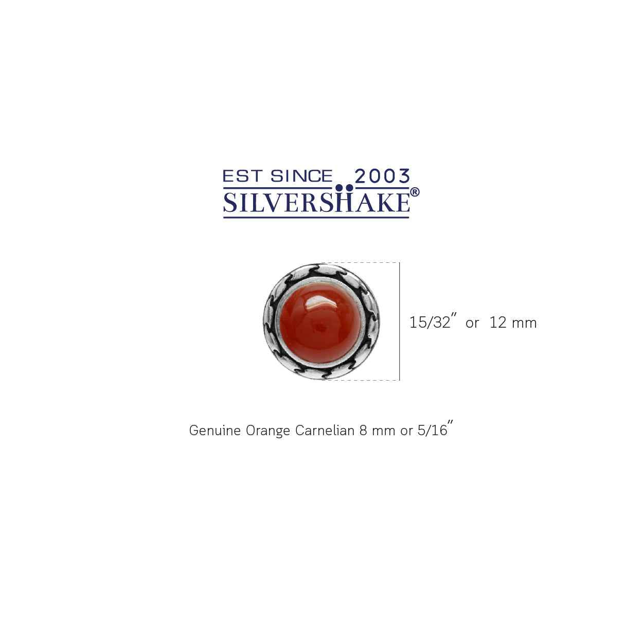 8MM Natural Round Shape Carnelian 925 Sterling Silver Stud/Post Earrings