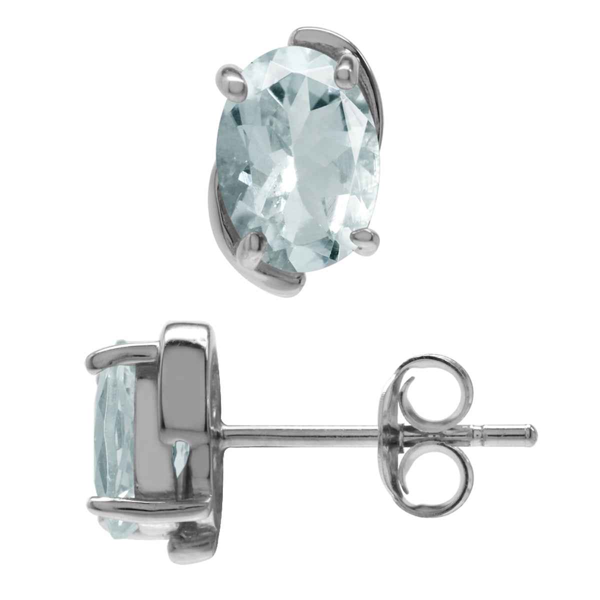 1.26ct. 7X5mm Genuine Oval Shape Aquamarine White Gold Plated 925 Sterling Silver Stud Earrings