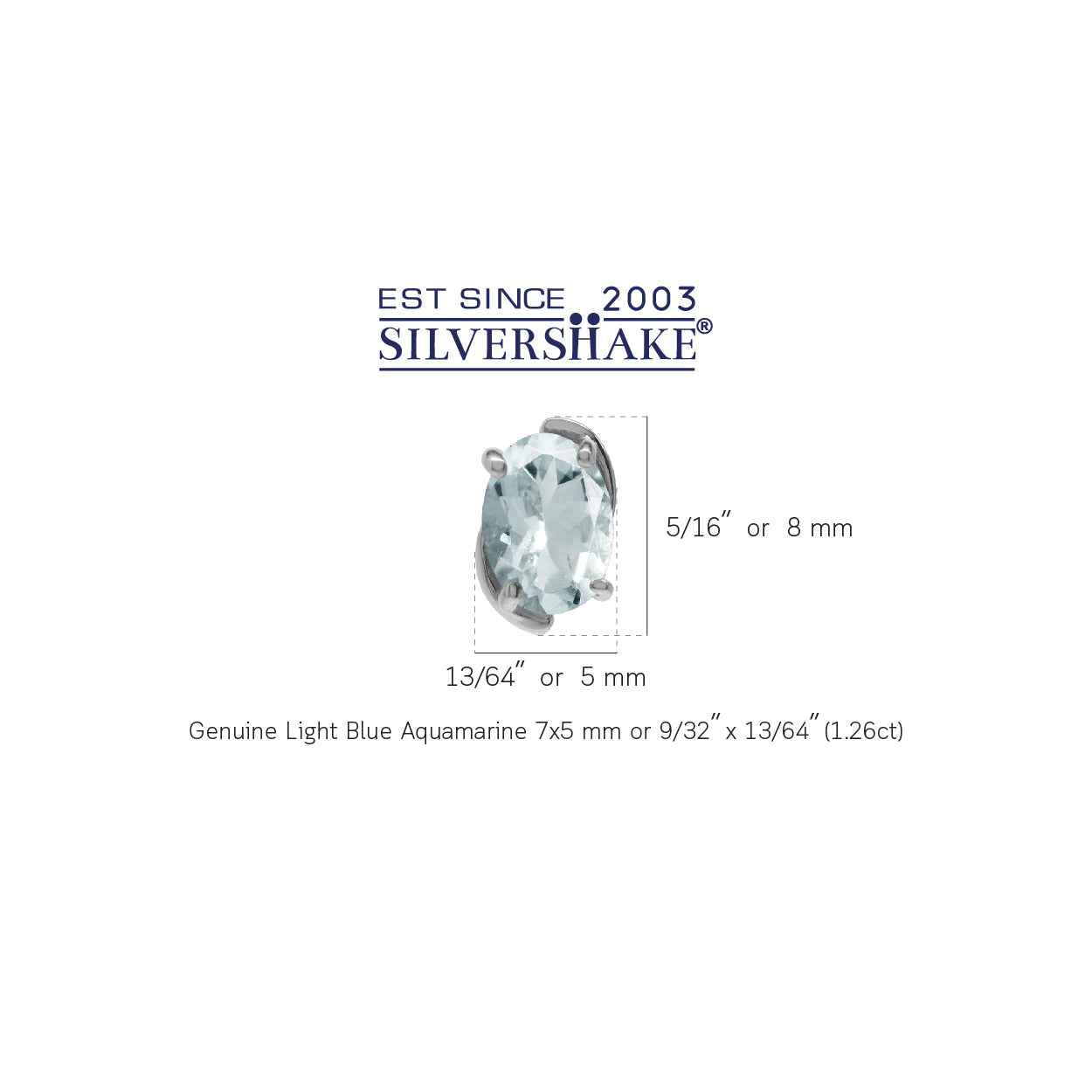 1.26ct. 7X5mm Genuine Oval Shape Aquamarine White Gold Plated 925 Sterling Silver Stud Earrings