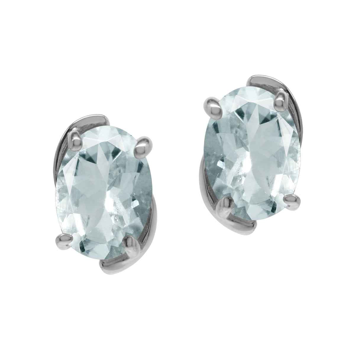 1.26ct. 7X5mm Genuine Oval Shape Aquamarine White Gold Plated 925 Sterling Silver Stud Earrings