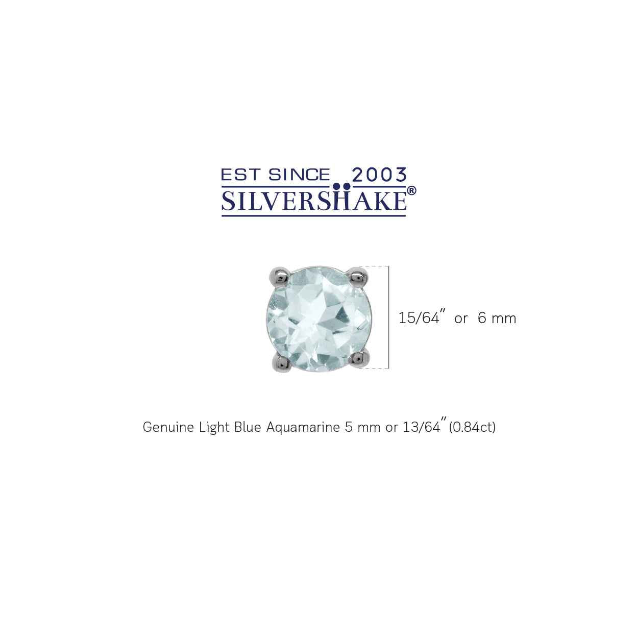 5MM Petite Genuine Round Shape Blue Aquamarine White Gold Plated 925 Sterling Silver Stud Earrings