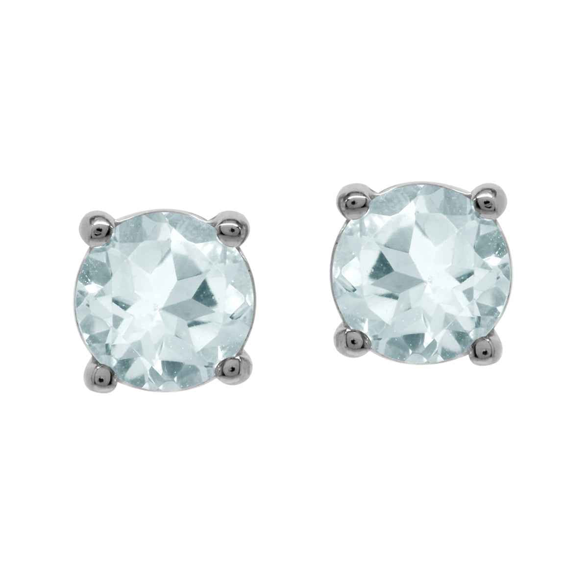 5MM Petite Genuine Round Shape Blue Aquamarine White Gold Plated 925 Sterling Silver Stud Earrings