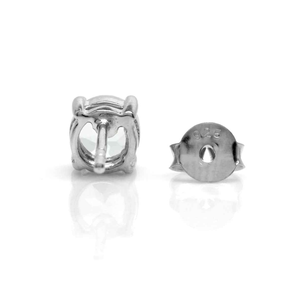 5MM Petite Genuine Round Shape Blue Aquamarine White Gold Plated 925 Sterling Silver Stud Earrings