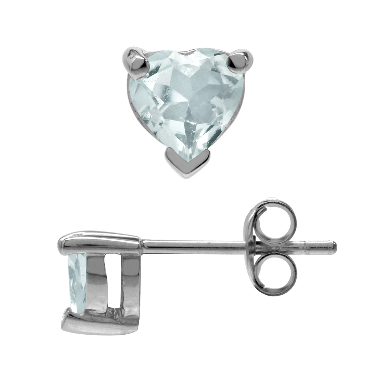 Petite Genuine 5MM Heart Shape Blue Aquamarine White Gold Plated 925 Sterling Silver Stud Earrings