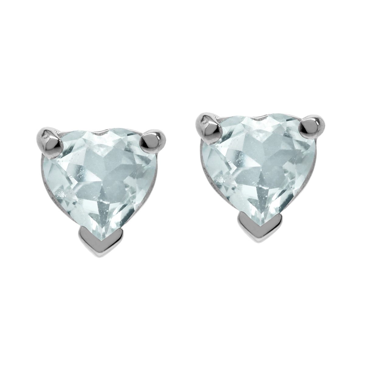Petite Genuine 5MM Heart Shape Blue Aquamarine White Gold Plated 925 Sterling Silver Stud Earrings
