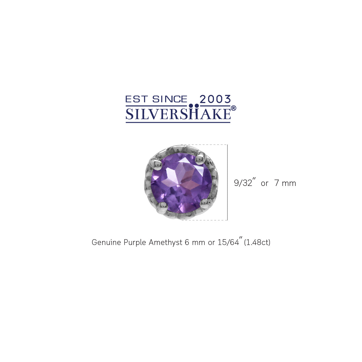 6mm Round Natural Amethyst White Gold Plated 925 Sterling Silver Victorian Style Stud Post Earrings - Silvershake-store