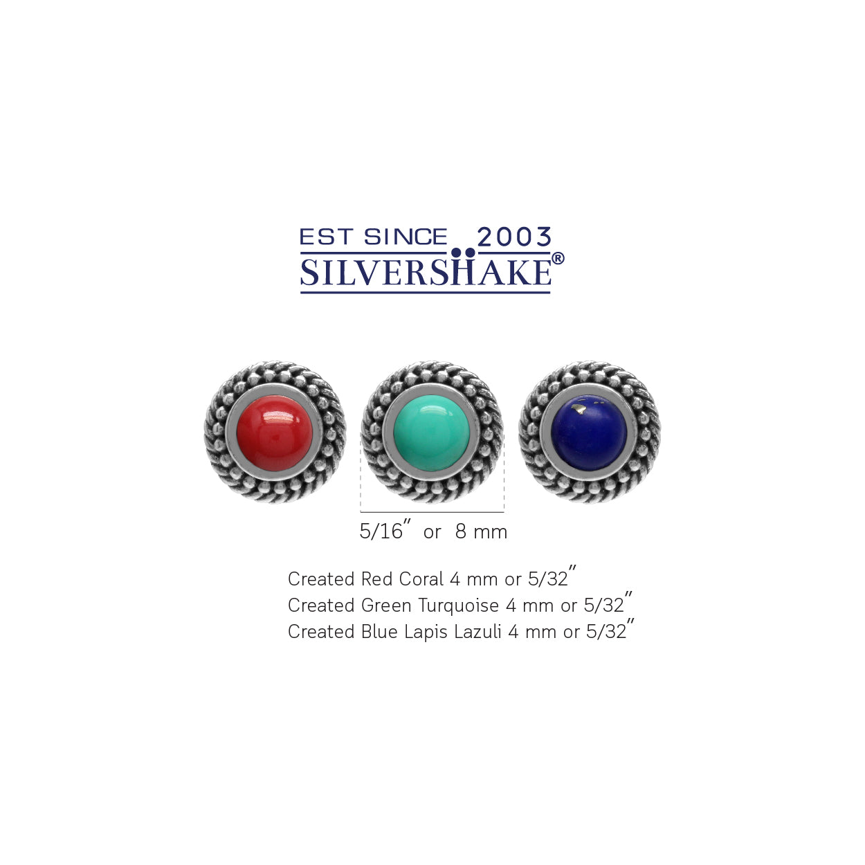 3 Pair Set Created Coral Turquoise and Lapis 925 Sterling Silver Rope Balinese Style Stud Earrings - Silvershake-store