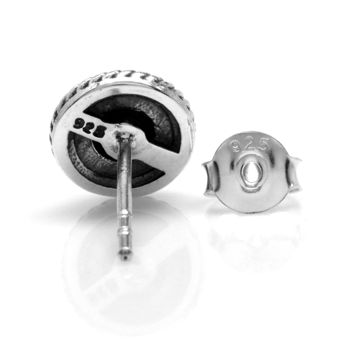 2 Pair Set White and Black Mother of Pearl 925 Sterling Silver Rope Balinese Style Stud Earrings - Silvershake-store