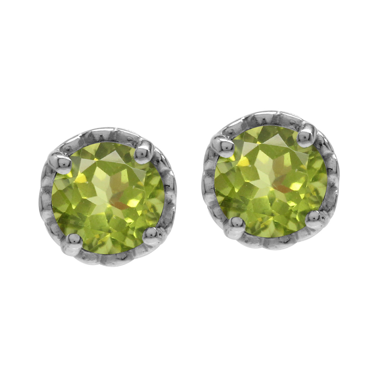 6mm Round Natural Peridot White Gold Plated 925 Sterling Silver Victorian Style Stud Post Earrings - Silvershake-store