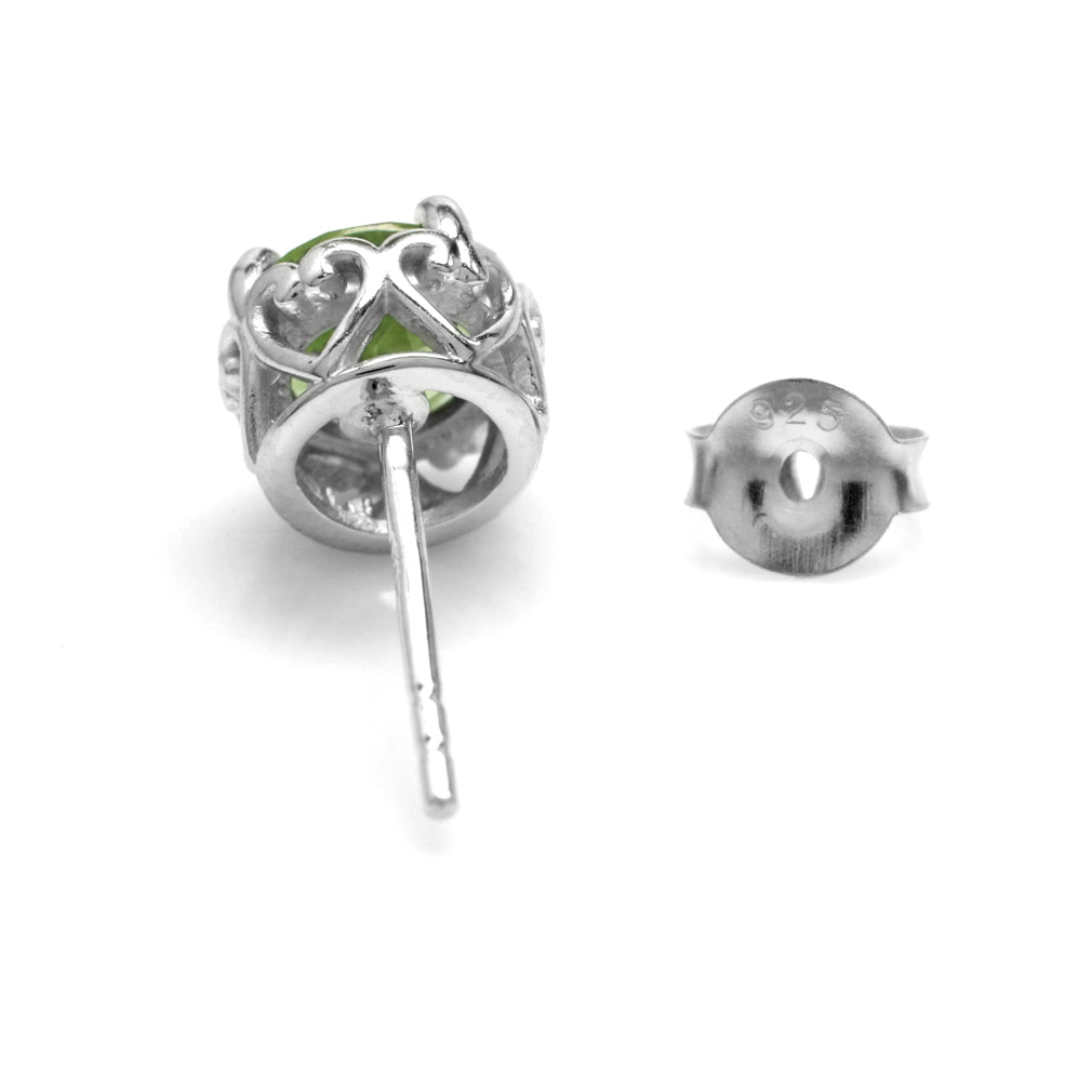 6mm Round Natural Peridot White Gold Plated 925 Sterling Silver Victorian Style Stud Post Earrings - Silvershake-store